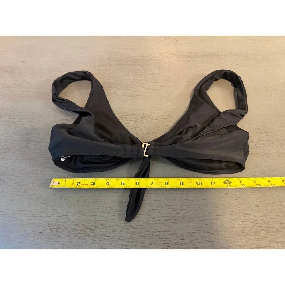 Hollister Swim Black Front Tie Bikini Top Small Hook Back Solid Beachwear